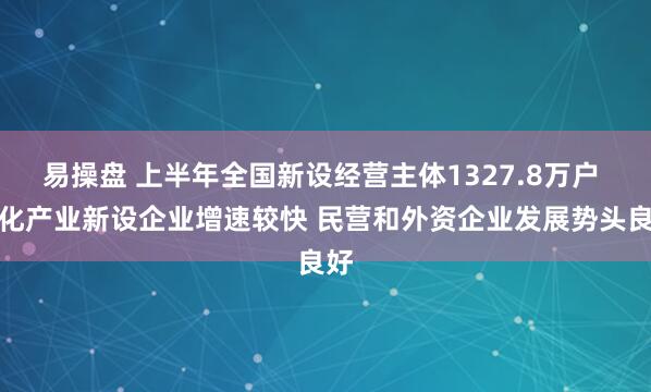 易操盘 上半年全国新设经营主体1327.8万户 文化产业新设企业增速较快 民营和外资企业发展势头良好